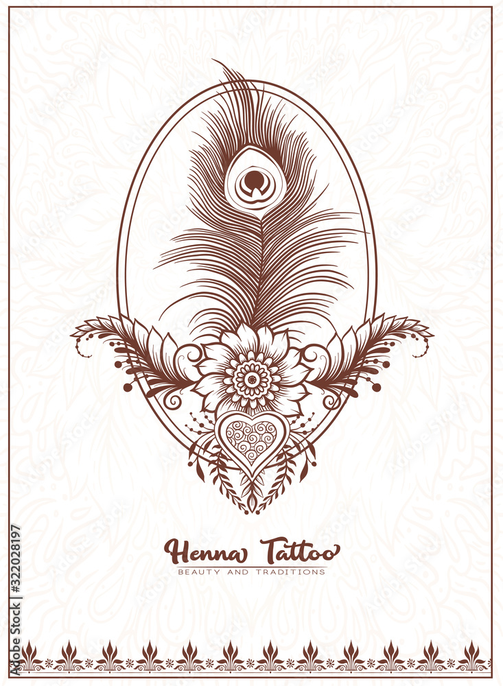 Template design with traditional indian henna tattoo with peacock ...
