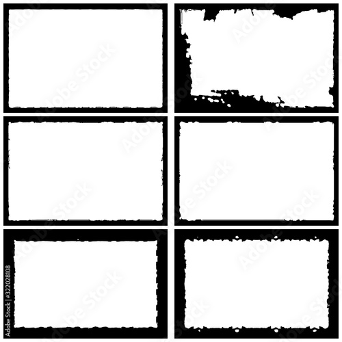 Set of grunge style frames black on white background