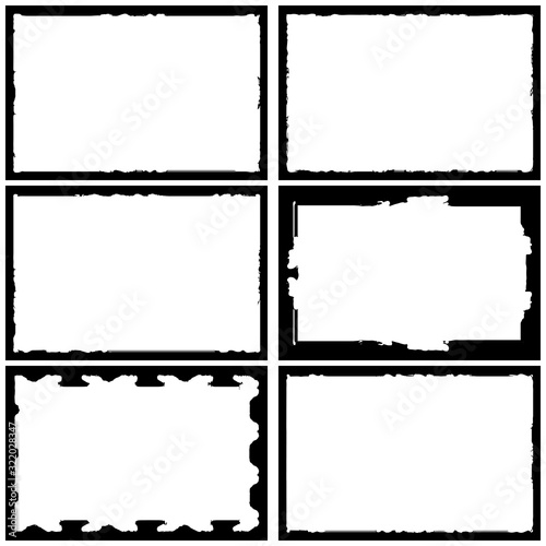 Set of grunge style frames black on white background