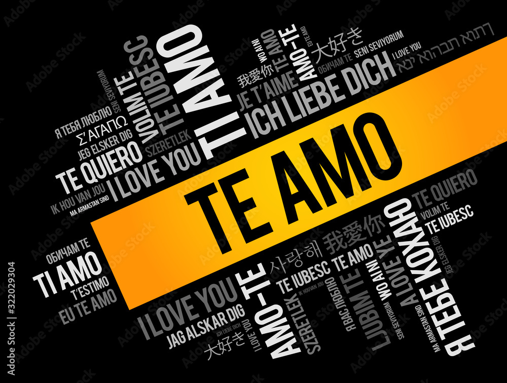 Te amo (I Love You in Spanish) word cloud in different languages of the