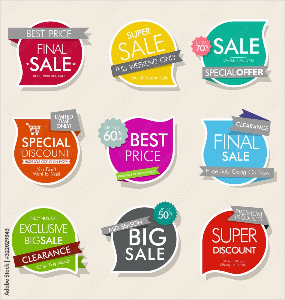 Collection of sale discount and promotion banners and labels