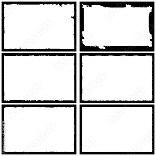 Set of grunge style frames black on white background