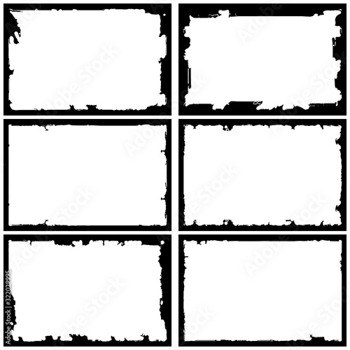 Set of grunge style frames black on white background