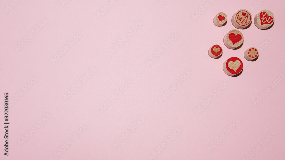 Valentine hearts/shapes/stamps in top right on pink background Valentine hearts/shapes/stamps in top right on pink background