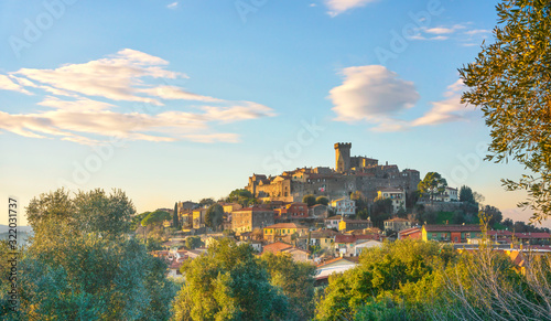 Capalbio medieval village skyline at sunset. Maremma, Tuscany Italy photo