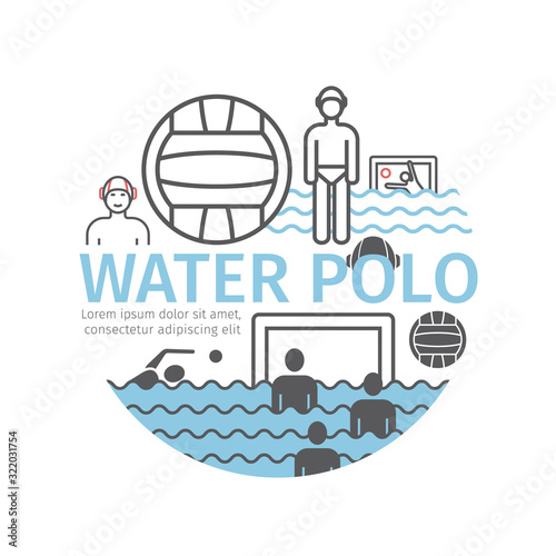 Water polo banner. Line icons. Vector sports signs.