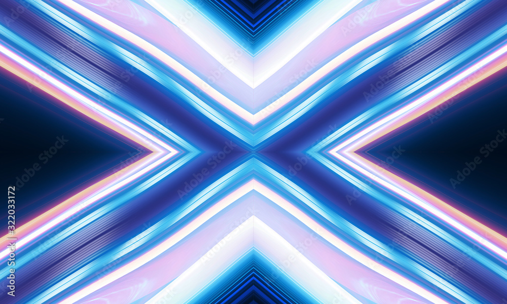 Fototapeta premium Dark abstract futuristic background. Neon lines glow. Neon lines, geometric shapes. Pink and blue glow. Abstract neon light, night view.