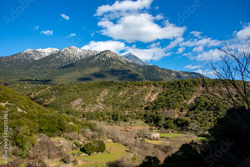 Helmos mountain from Kastria village in Greece photo