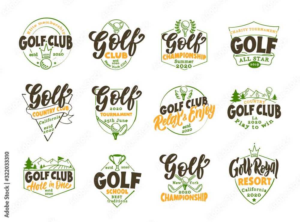 Set of vintage Golf emblems and stamps. Colorful badges, templates and stickers for Golf club