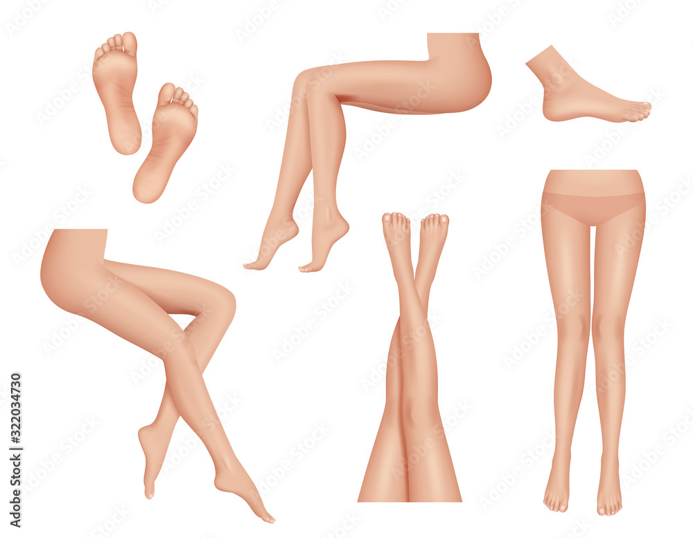 Vektorová grafika „Woman legs. Beauty foot heel healthy skin anatomy human  body parts vector realistic collection. Foot skin woman, lady seductive leg  illustration“ ze služby Stock | Adobe Stock