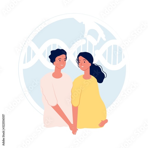 In vitro fertilization. Modern medicine and fetal genetic testing. Parenthood, young couple. Maternity, pregnant woman man. Future parents vector. Illustration medicine reproduction, test reproductive