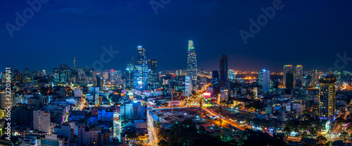 Cityscape of Ho Chi Minh City, Vietnam at magic hour photo