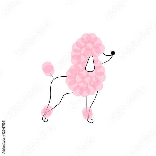 Candy Pink Poodle dog illustration isolated on white background. Bread doggy pet simple linear clip-art. Clean line animal drawing vector.