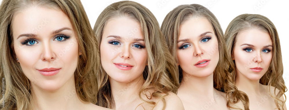 Collage of blonde woman with wavy hair. Collage of blonde woman with wavy hair.
