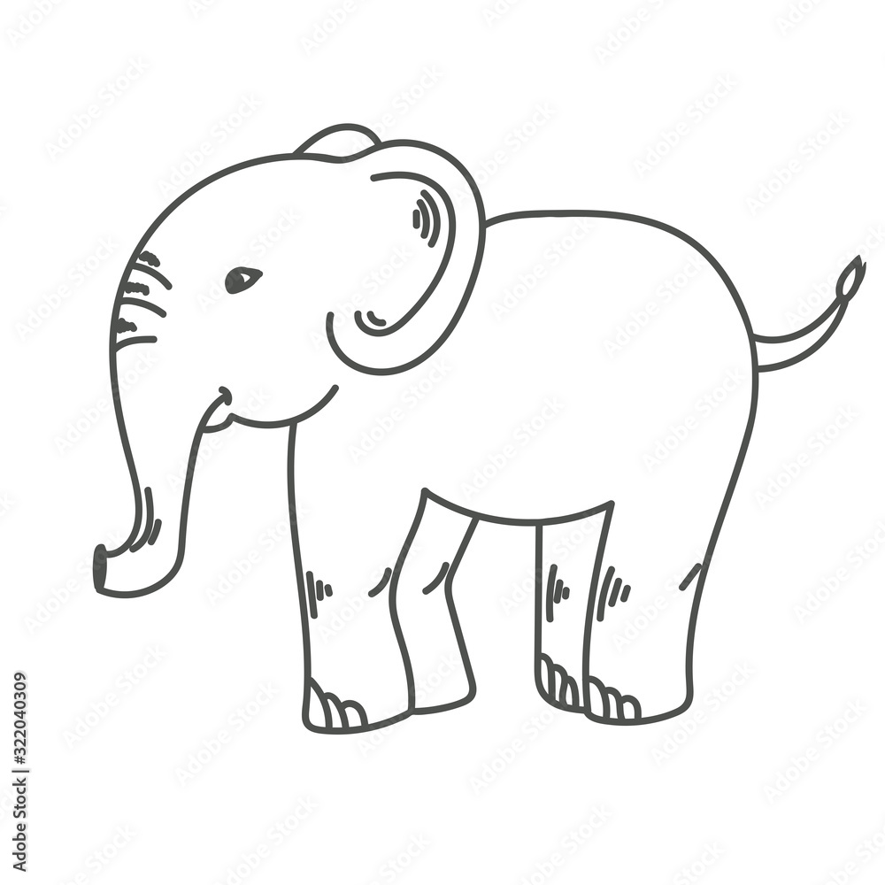 Cute funny doodle cartoon elephant. Black white sketch Hand drawn vector illustration. Isolated objects. Concept for children print. outline Cute funny doodle cartoon elephant. Black white sketch Hand drawn vector illustration. Isolated objects. Concept for children print. outline
