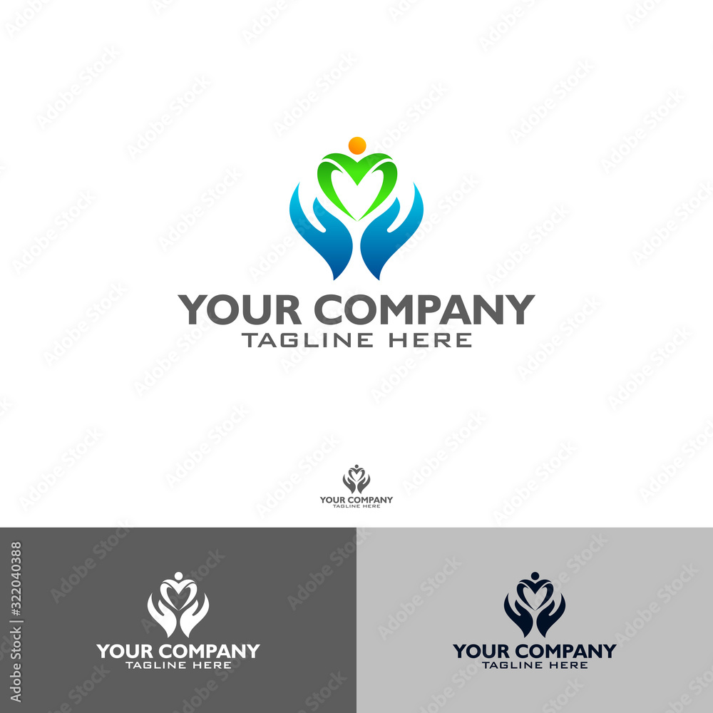logo design emblem vector of foundation or non profit organization with two hands and love modern style
