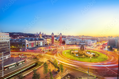 Photography view of the traffic around Plaça d'Espanya in Barcelona