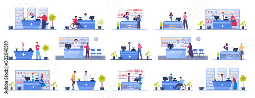 Modern pharmacy interior with visitors. Client order and buy medicaments