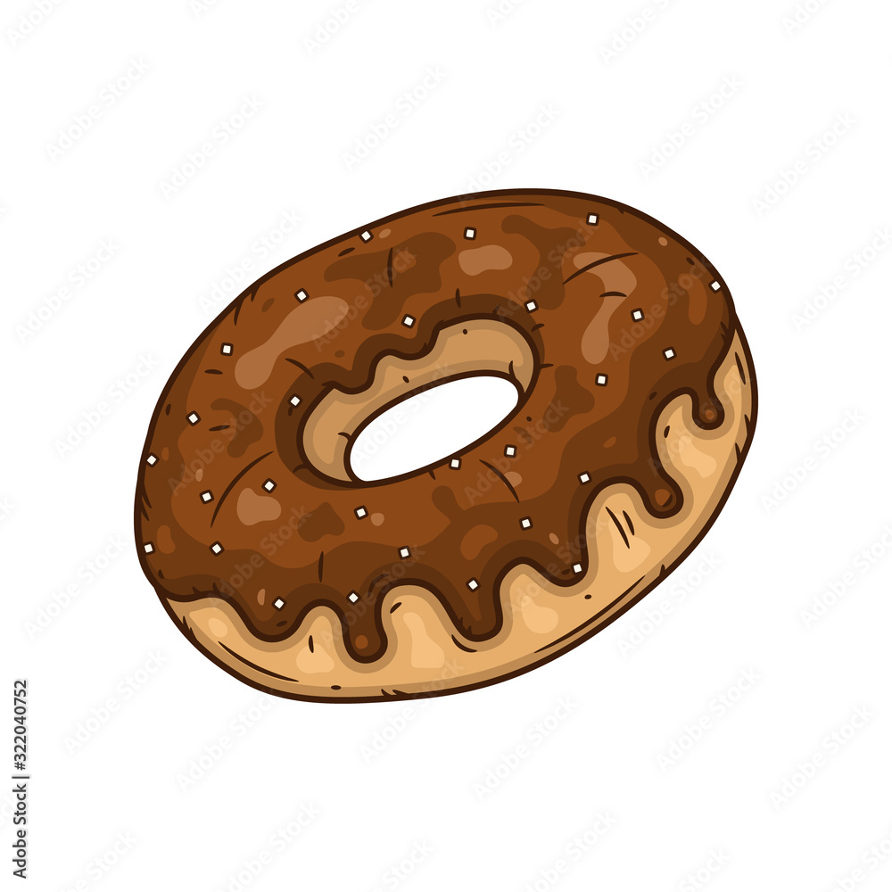 Donut with chocolate glaze. Donut with chocolate icing. Donut with chocolate glaze. Donut with chocolate icing.