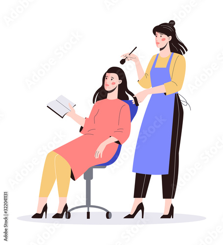 Beauty center service concept. Beauty salon visitors having diffrent procedure.