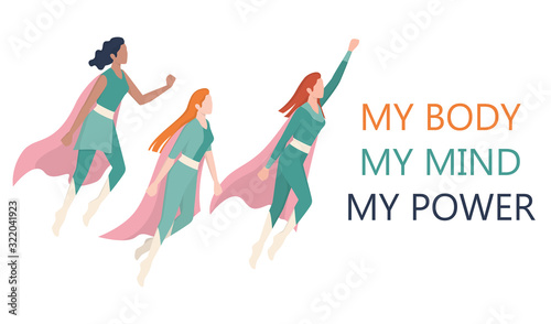 Obraz na plátně Femenism and girl power concept. Superwomen team.