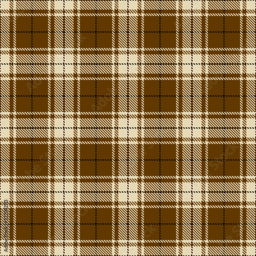 Brown, white and black plaid. Seamless checkered pattern. Tartan