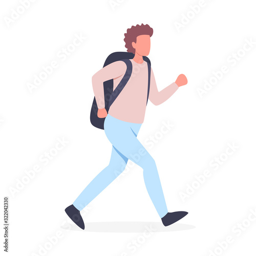 Vector illustration of tourist with backpack on his vacation