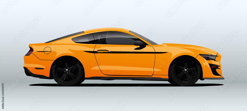 Modern muscle car in vector. Illustration from side view.