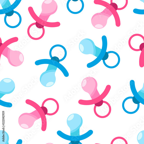 Seamless pattern of nipple, dummy for newborn. Pacifier for baby, vector illustration for print, web