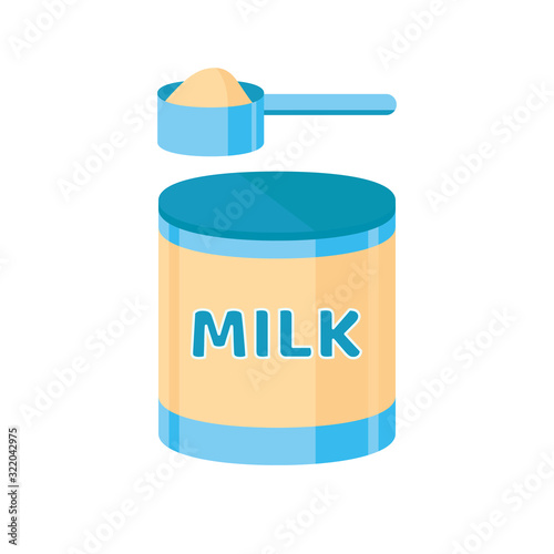 Artificial feeding for newborn. A scoop of milk formula. Baby care, illustration in flat style