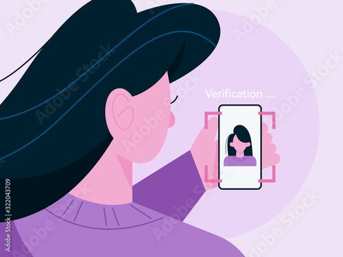 Face detection modern technology by scanning woman face.