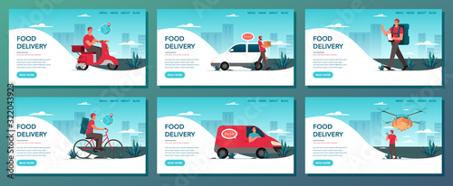 Food delivery web banner set. Online delivery concept.