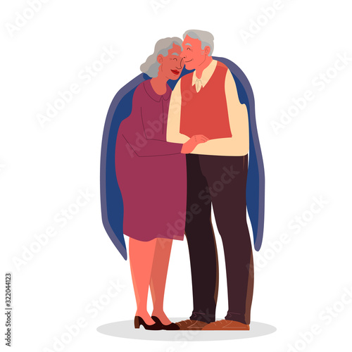 Old couple hug each other