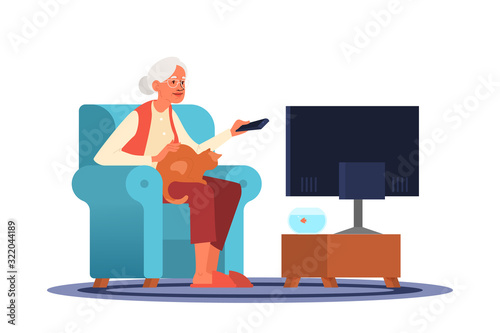 Elderly people and couple sitting on the sofa or armchair and watching TV