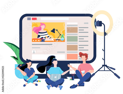 Blogger concept illustration. Watch content in the internet.