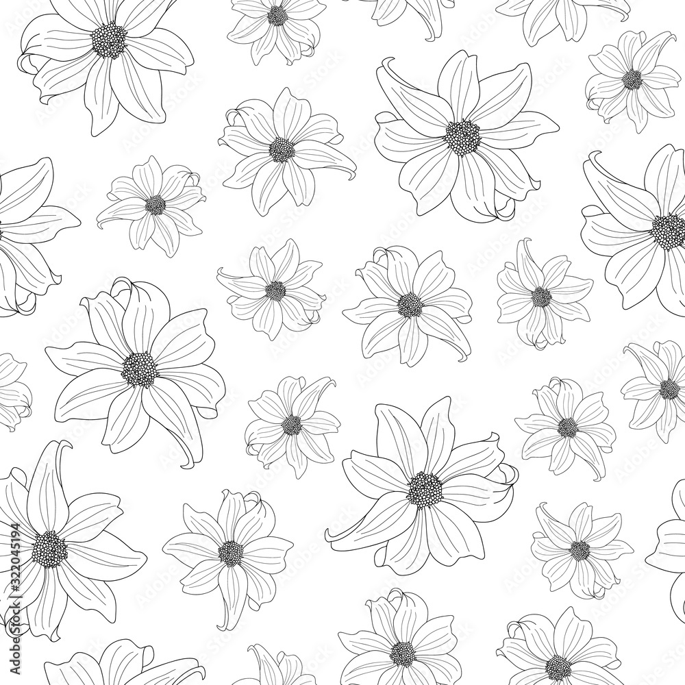 Black and white dahlia flowers seamless pattern Black and white dahlia flowers seamless pattern