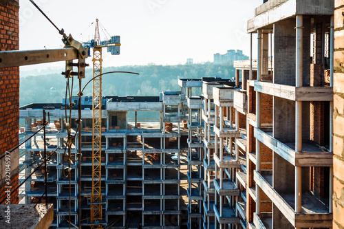 Construction of a high-rise building. Construction site in the city centre