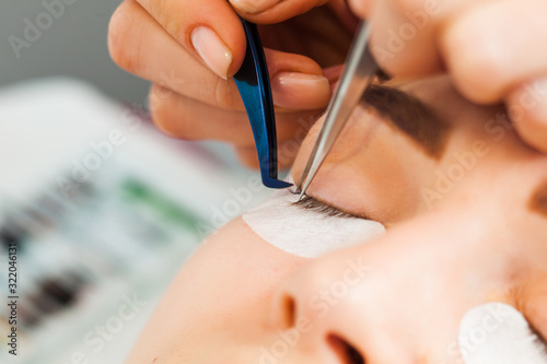 Eyelash care treatment procedures. Laminating and extension for lashes.