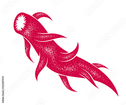 Weird creepy cartoon funny monster isolated on white vector illustration, fantastic creature of nightmare, microorganism.