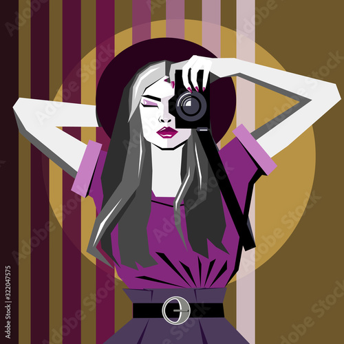 Photographer.A woman and a camera. Avatar of the girl. Portrait of a professional. Vector illustration