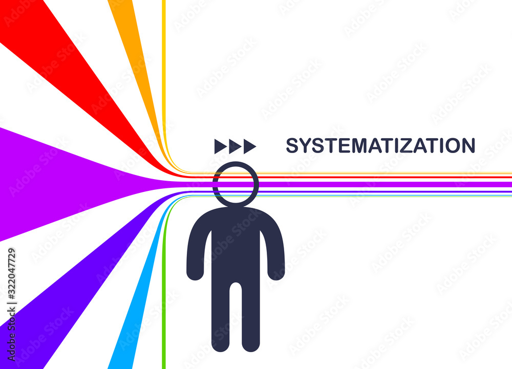 Cognition, emotional awareness, data facts systematization concept vector, man with lines though his head systematizing and goes straight. Cognition, emotional awareness, data facts systematization concept vector, man with lines though his head systematizing and goes straight.