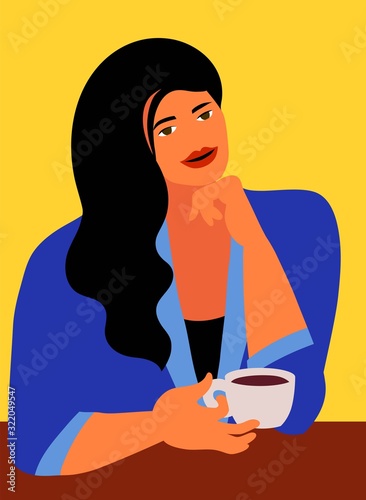 young beautiful woman with a cup of coffee. stylized image
