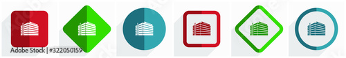 Hospital building icon set, flat design vector illustration in 6 options for webdesign and mobile applications in eps 10