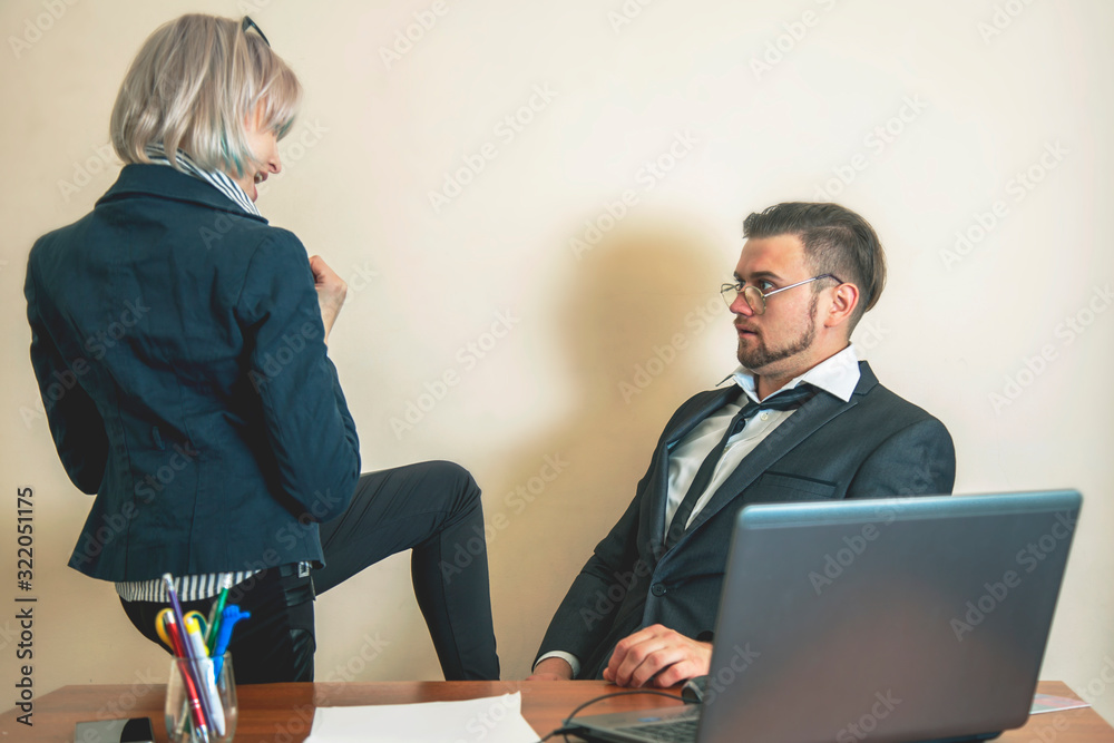 Sexual Harassment At Workplace And Unacceptable Behavior Concept Pretty Woman Seduces Her Boss 