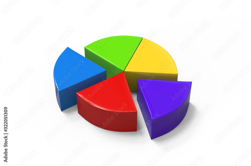 Obraz premium Concept of 3D Pie Chart on isolated white background, creative infographic pie chart can be used for work flow layout, diagram, annual report, web design. 3D illustration