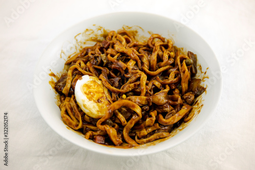 Jajangmyeon, noodle dish topped with black sauce