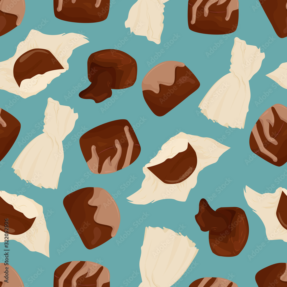 Seamless pattern with sweets. Vector. Flat cartoon style. Suitable for printing onto fabrics, decorating coffee houses, decorating pastry treats.