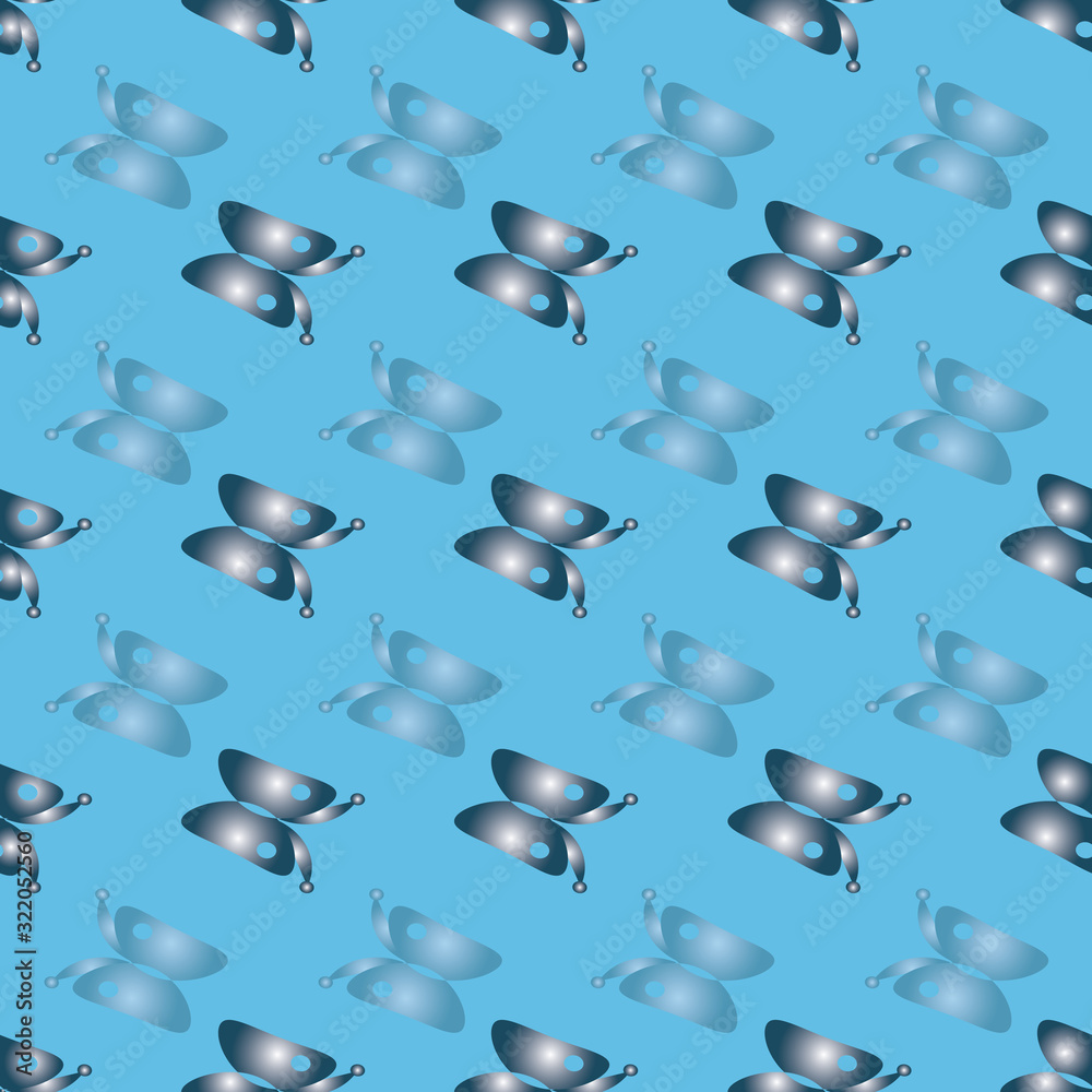 Vector repeat seamless classic blue butterflies pattern print background
