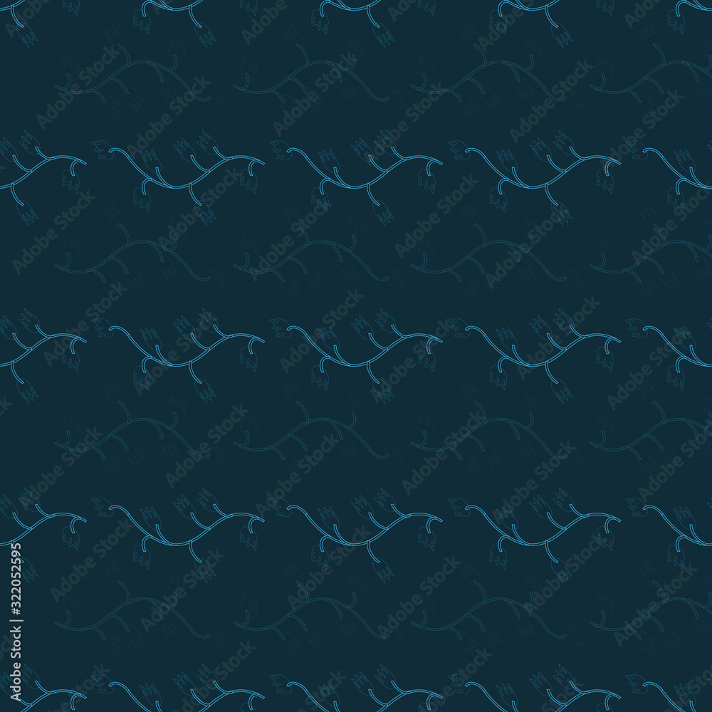 Vector repeat seamless classic blue leafs pattern print background