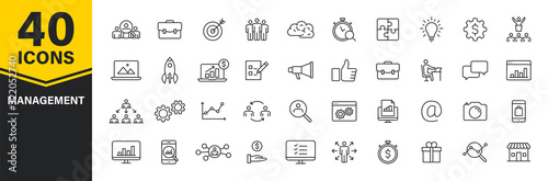 Set of 40 Management web icons in line style. Media, teamwork, business, planning, strategy, marketing. Vector illustration. photo